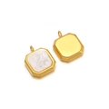 Set of two gold stainless steel octagonal pendants with white marble enamel detail - Gold Rounded Square White / 19.5*15.5*4mm