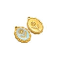 Gold tulip embossed oval pendants with light blue enamel finish for necklaces - Gold Oval Rose Blue