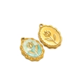 Golden tulip flower pendant with green marble enamel and embossed metal relief details - Gold Oval Rose Green