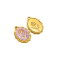 Vintage style gold-plated tulip flower oval pendant with purple enamel detail and relief design - Gold Oval Rose Purple