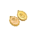 Golden stainless steel tulip relief oval charms with pink marble enamel texture detail - Gold Oval Rose Light Yellow