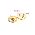Pendentif boussole doré en acier inoxydable avec détails rouges pour bijoux DIY - Étoile Ronde Creuse d'Or Rouge
