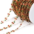 Sparkling red cherry pendant chain with gold links and green leaves on a white spool - 7.5*12mm Gold Cherry Double-sided Sequined Oil-drip Chain Reddish Brown