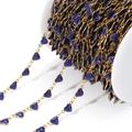 Chaîne bijoux dorée DIY avec breloques cœur bleu foncé scintillant sur bobine - Bleu Saphir