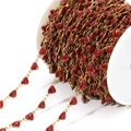 Chaîne en acier doré avec cœurs pailletés rouges sur bobine pour bijoux DIY - Rouge Marron