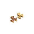 Gold-plated stainless steel cross pendant with red gemstones and beaded edging detail - Gold Triangle - Orange / 12*13mm
