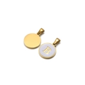 Golden stainless steel round pendant with white enamel finish and gold capital letter B - Letter B / White