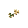 Gold-plated clover-shaped charms with green triangular crystals and granular details - Gold Triangle - Green