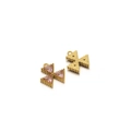 Golden stainless steel cross pendant featuring three pink triangle zirconias and textured back - Gold Triangle - Pink