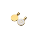 Golden stainless steel round pendant with white enamel featuring letter D charm - Letter D / White