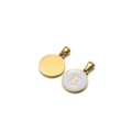 Golden stainless steel round pendant with white enamel and capital letter E detail - Letter E / White