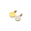 Polished stainless steel round pendant with white enamel and golden letter G - Letter G / White