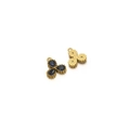 Gold-plated trefoil pendant featuring teardrop navy blue gems and back dot texture - Gold Teardrop - Royal Blue
