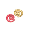 Spiral swirl stainless steel jewelry pendants in vibrant pink enamel and matte gold finish - Gold Left Spiral Enamel Pendant-Wine Red