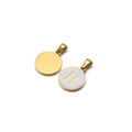 Minimalist gold stainless steel round pendant set with white enamel letter H charm - Letter H / White
