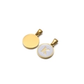 Golden stainless steel round pendant featuring a white enamel inlay with a gold letter K - Letter K / White
