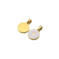 Polished gold stainless steel round pendant with letter P in lilac enamel finish - Letter P / White