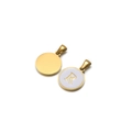 Gold round stainless steel pendant with white enamel and letter R engraving - Letter R / White