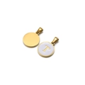 Golden stainless steel round pendant with white enamel featuring a gold letter T design - Letter T / White