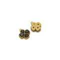 Gold-plated stainless steel four-leaf clover pendant with black heart-shaped gemstones - Gold Clover - Gold
