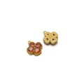 Gold-plated four-leaf clover pendant with red heart crystals showing front and back - Gold Clover - Orange