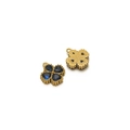 Gold-plated clover heart charm with deep blue stones and frosted metal back - Gold Clover - Royal Blue