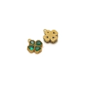 Gold-plated stainless steel four-leaf clover pendant with green heart-shaped gemstones - Gold Clover - Green