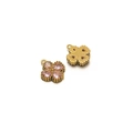 Pink heart-shaped four-leaf clover pendant in gold-plated stainless steel finish - Gold Clover - Pink