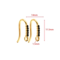 Golden stainless steel earring hooks with five black crystals and size dimensions - 11.5*14mm Earring Hook with Five Black Zirconias / Gold