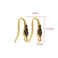 Gold-plated stainless steel French ear hooks with black cubic zirconia inlays - 11.5*14mm Earring Hook with Seven Black Zirconias / Gold
