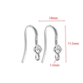 Silver vacuum plated stainless steel French ear hooks with sparkling zircon stones - 11.5*14mm Earring Hook with Single White Zirconia / Steel