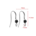 Silver stainless steel ear hook with black cubic zirconia and 14mm x 11.5mm dimensions - 11.5*14mm Earring Hook with Single Black Zirconia / Steel
