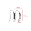 Silver-toned stainless steel French ear hooks with five black cubic zirconia stones - 11.5*14mm Earring Hook with Five Black Zirconias / Steel