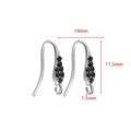 Silver stainless steel earring hooks with black stones and 14mm size dimensions - 11.5*14mm Earring Hook with Seven Black Zirconias / Steel