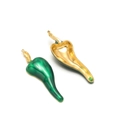 Green enamel chili pepper pendant with gold plating and hanging loop for DIY jewelry - Dark Green Chili (55.5*17.5mm)