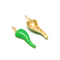 Green enamel chili pendant with gold metal back for DIY jewelry necklace making - Green Chili (55.5*17.5mm)