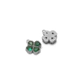 Silver four-leaf clover pendant with green heart stones and hollow metal back - Steel Clover - Green