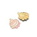 Pink and white enamel scallop shell pendant in gold-plated stainless steel alloy - Pink White Shell (32*24mm)