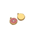 Gold stainless steel round pendant with pink enamel and blue evil eye DIY jewelry charm - Enamel Eye Rose Red