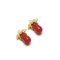 Pair of red teardrop pendants with gold leaf caps for DIY jewelry making and earrings - Red Drop Pearl (24*18mm)