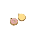 Pink heart pendant with gold Hamsa hand and evil eye design showing front and back - Hamsa Eye Pink