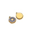Golden irregular round charms with blue texture and heart detail for DIY jewelry - Heart Blue