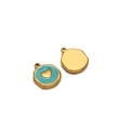Irregular gold metal charm with turquoise enamel and small heart detail for DIY jewelry - Heart Green