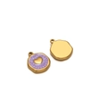 Purple enamel heart charm in irregular golden disc for DIY necklace making - Heart Purple