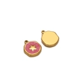 Pink enamel heart pendant with gold star detail for DIY necklace jewelry making - Star Pattern Rose Red