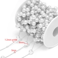 Roestvrijstalen ketting met afwisselend 8mm en 3mm witte parels op een witte spoel - 8+3mm Parel 1.2mm Afgeplatte Kruis Ketting Staal Kleur