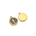 Pendentif hippocampe plaqué or avec émail noir dans un design rond irrégulier - Petit hippocampe / Trou Intérieur 1.7mm / Noir
