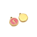 Pendentif hippocampe en émail rose et plaqué or, breloque ronde pour création de bijoux DIY - Petit hippocampe / Trou Intérieur 1.7mm / Rouge Rose