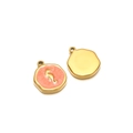 Pendentif hippocampe doré avec émail rose et vue arrière métallique lisse - Petit hippocampe / Trou Intérieur 1.7mm / Orange
