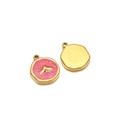 Pendentif rond irrégulier plaqué or avec émail rose et détail de breloque en V - Queue de Poisson / Trou Intérieur 1.7mm / Rouge Rose